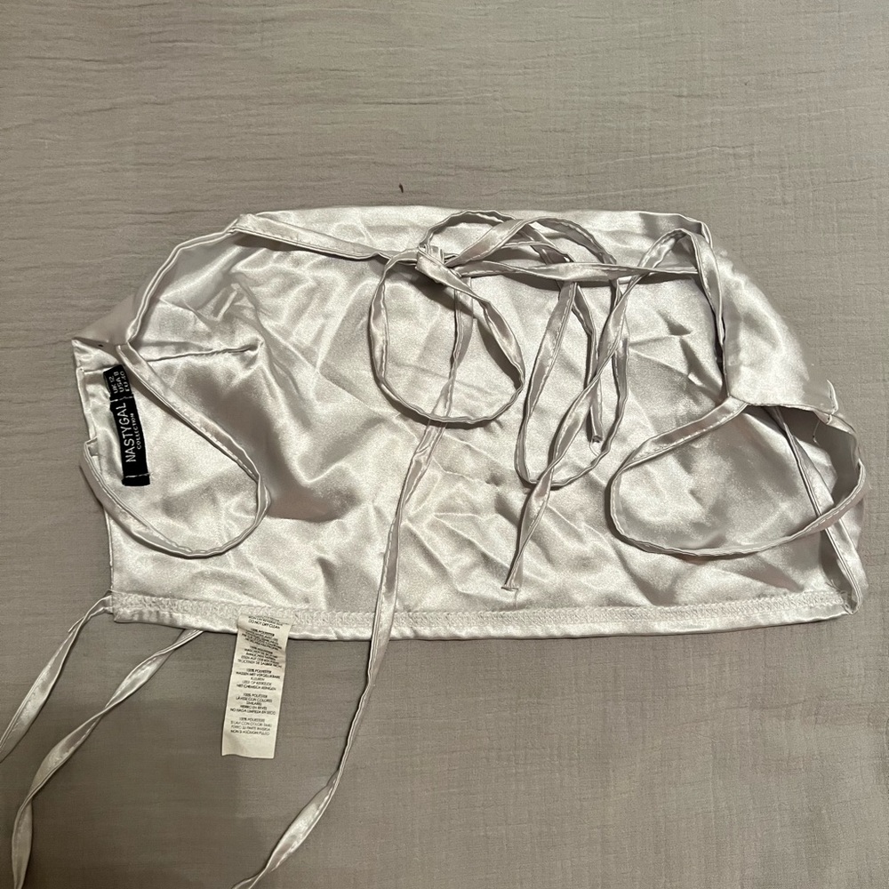 Nastygal open back silver satin crop top